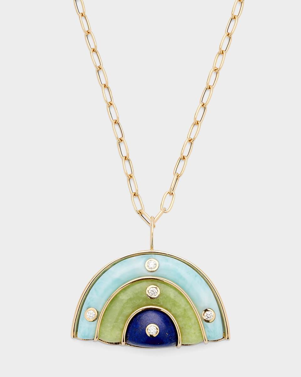 Medium Marianne Necklace in Larimar, Brazilian Opal and Lapis